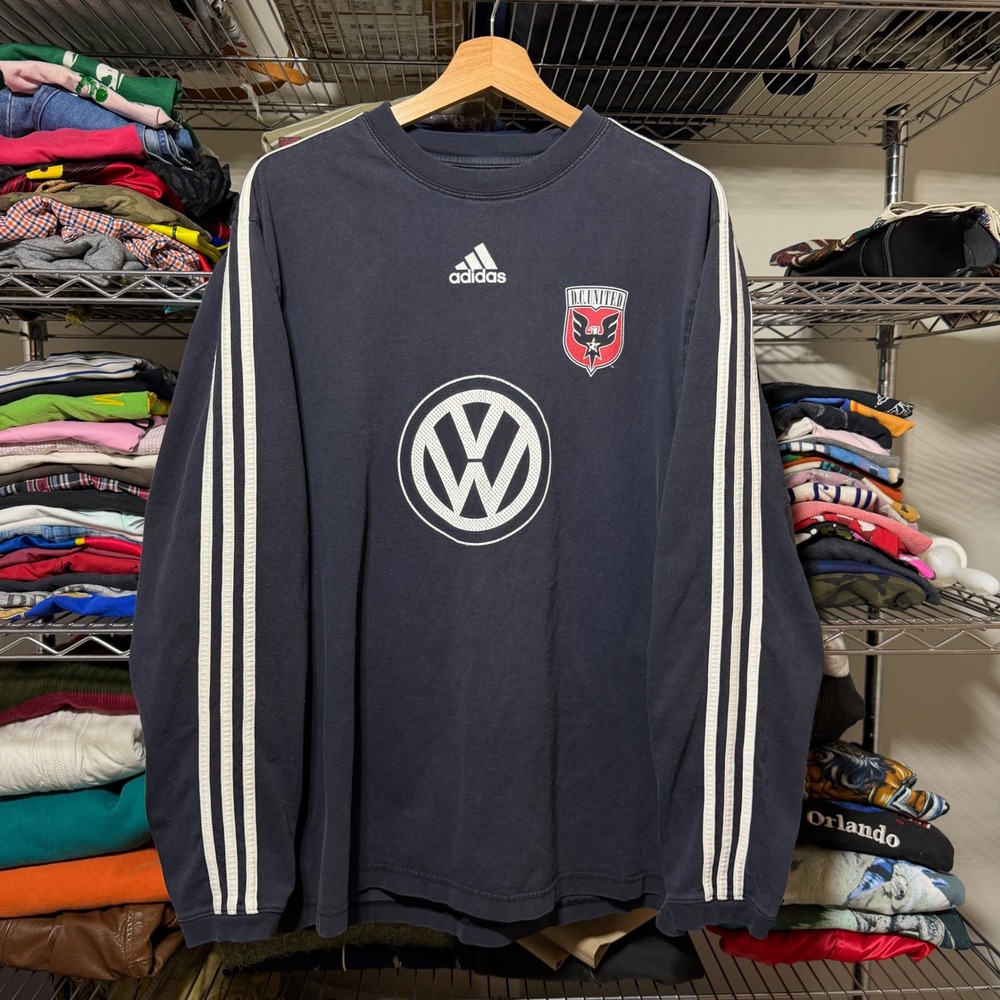 Adidas DC United Volkswagen Soccer 3-Stripe Long Sleeve T-Shirt Mens XL Black